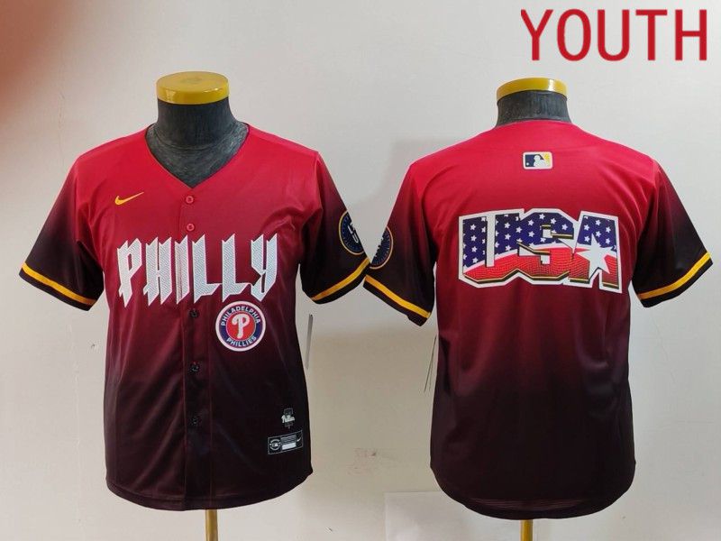 Youth Philadelphia Phillies Blank Red City Edition 2024 Nike MLB Jersey style 4